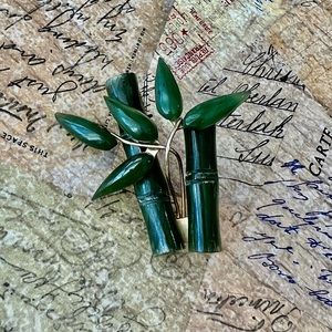 Vintage Unsigned Jade Bamboo Brooch